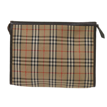 Luxury BurberrySs Nova Check Clutch Bag Canvas Black Beige Auth yk11237