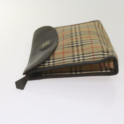 Luxury BurberrySs Nova Check Clutch Bag Canvas Black Beige Auth yk11237