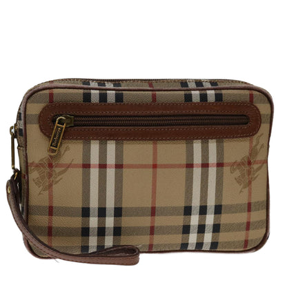 Luxury BurberrySs Nova Check Clutch Bag PVC Beige Brown Auth yk11383