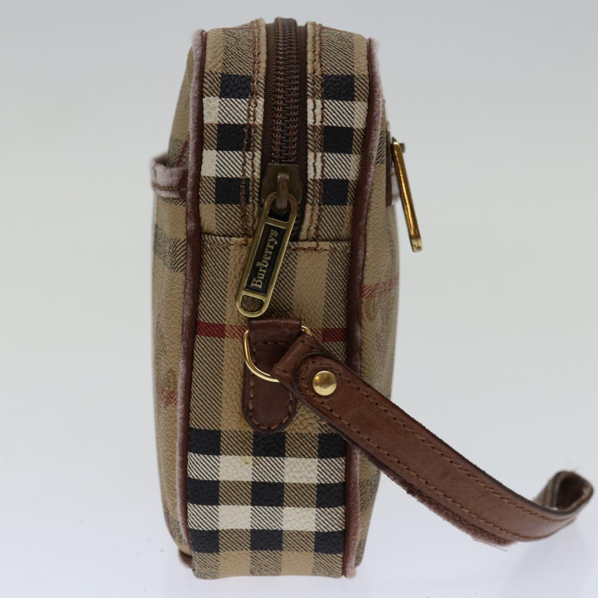 Luxury BurberrySs Nova Check Clutch Bag PVC Beige Brown Auth yk11383