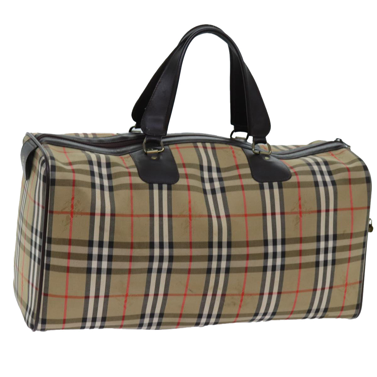 Luxury BurberrySs Nova Check Boston Bag Canvas Beige Auth yk11757