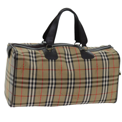 Luxury BurberrySs Nova Check Boston Bag Canvas Beige Auth yk11757