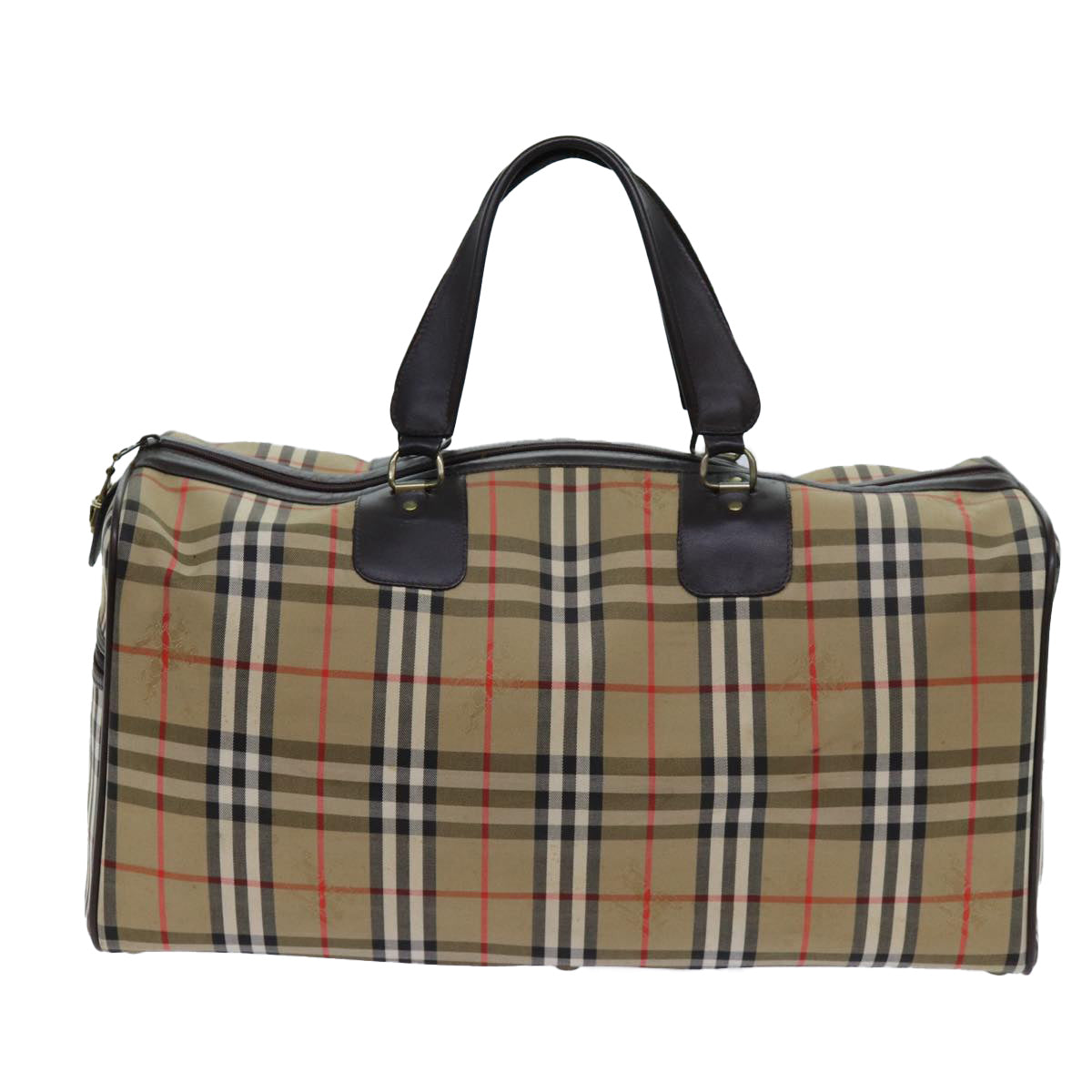 Luxury BurberrySs Nova Check Boston Bag Canvas Beige Auth yk11757