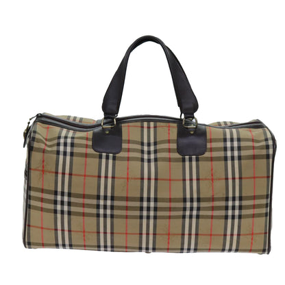 Luxury BurberrySs Nova Check Boston Bag Canvas Beige Auth yk11757