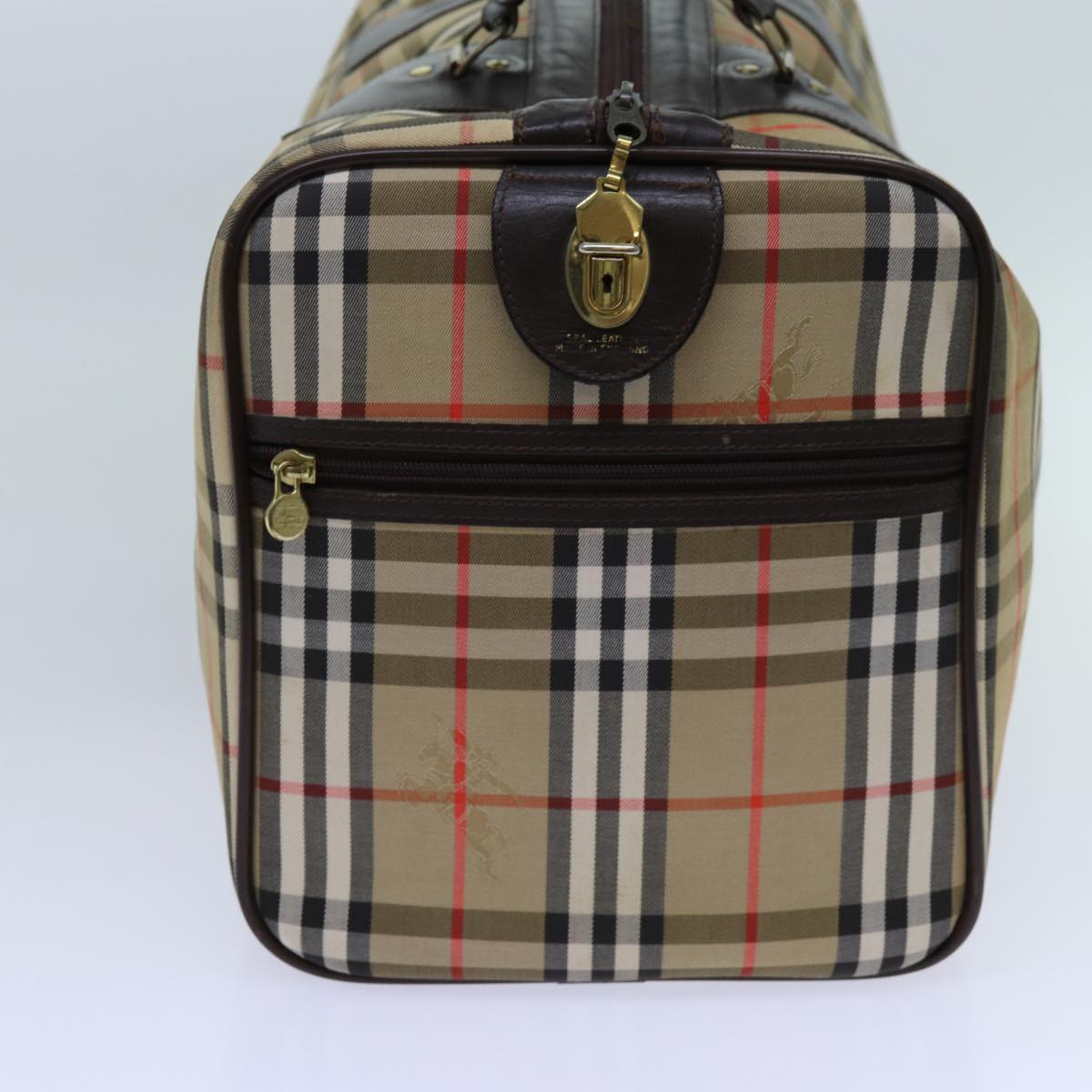Luxury BurberrySs Nova Check Boston Bag Canvas Beige Auth yk11757