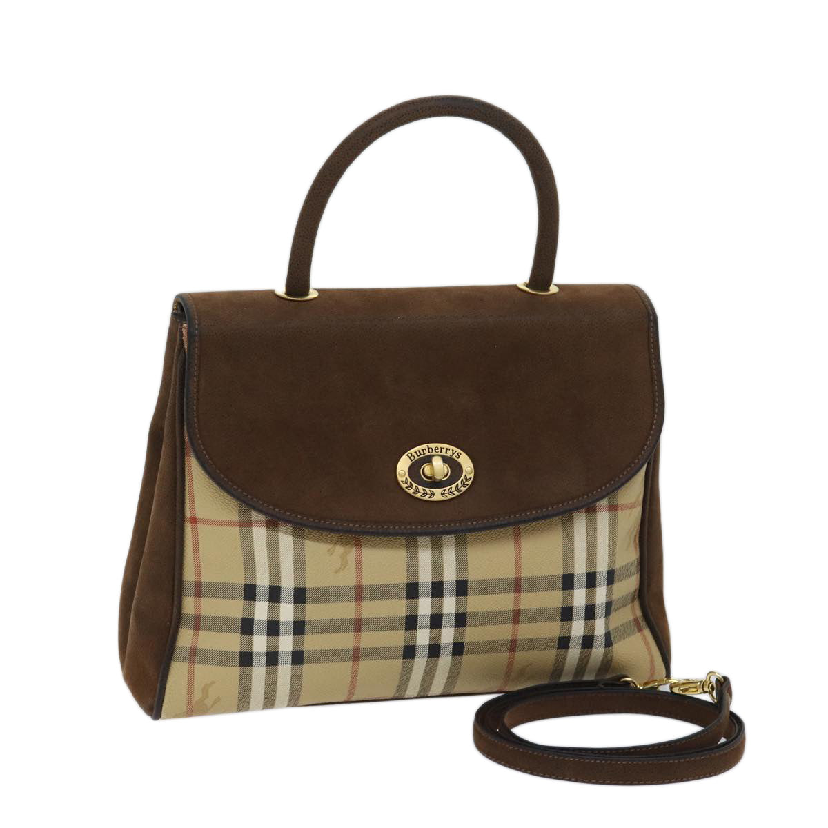 Luxury BurberrySs Nova Check Hand Bag PVC 2way Brown Auth yk11758
