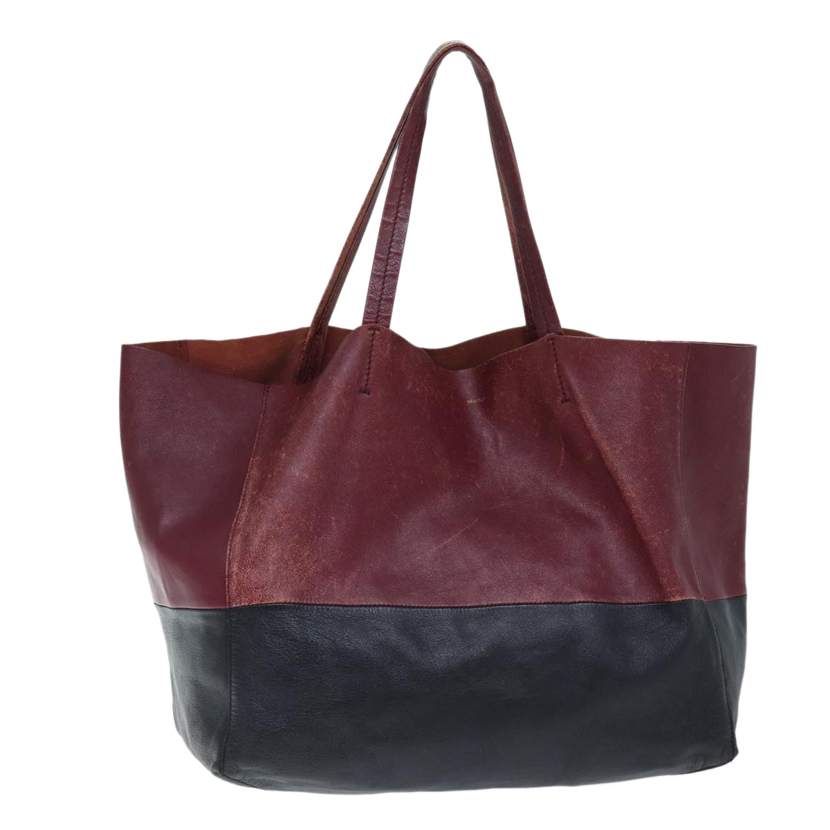 Luxury CELINE Horizontal Cabas Tote Bag Leather Red Black 11970
