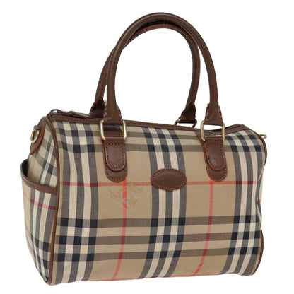 Luxury BurberrySs Nova Check Boston Bag Canvas Beige Auth yk12086
