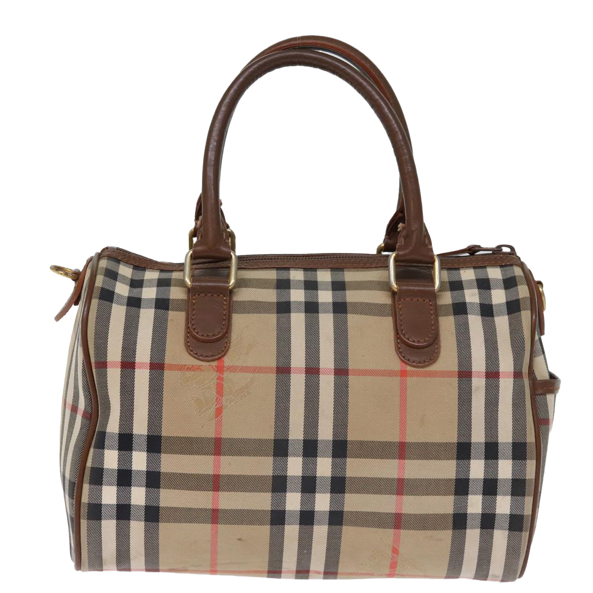 Luxury BurberrySs Nova Check Boston Bag Canvas Beige Auth yk12086