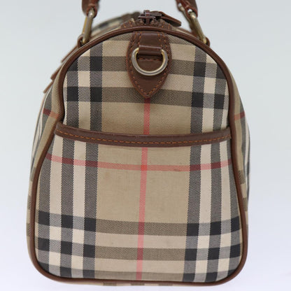 Luxury BurberrySs Nova Check Boston Bag Canvas Beige Auth yk12086