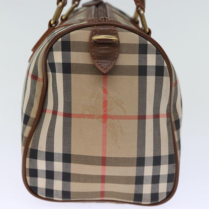 Luxury BurberrySs Nova Check Boston Bag Canvas Beige Auth yk12086
