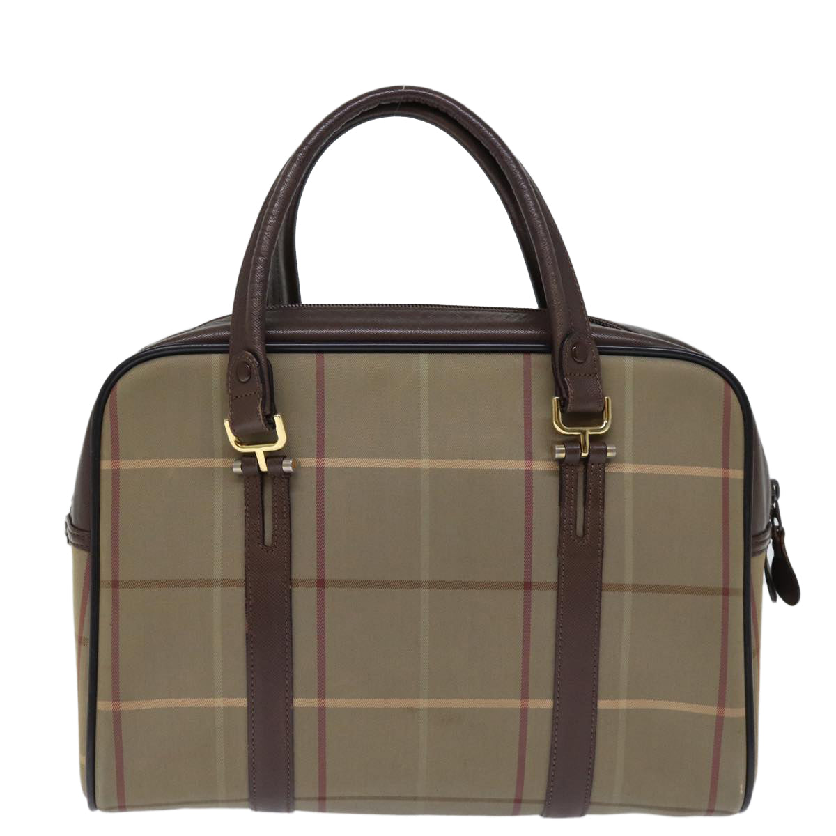 Luxury BurberrySs Nova Check Hand Bag Canvas Beige Auth yk12280