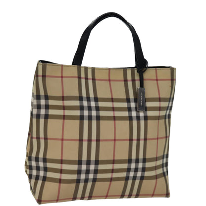 Luxury Burberry Nova Check Hand Bag Coated Canvas Beige Auth yk12299