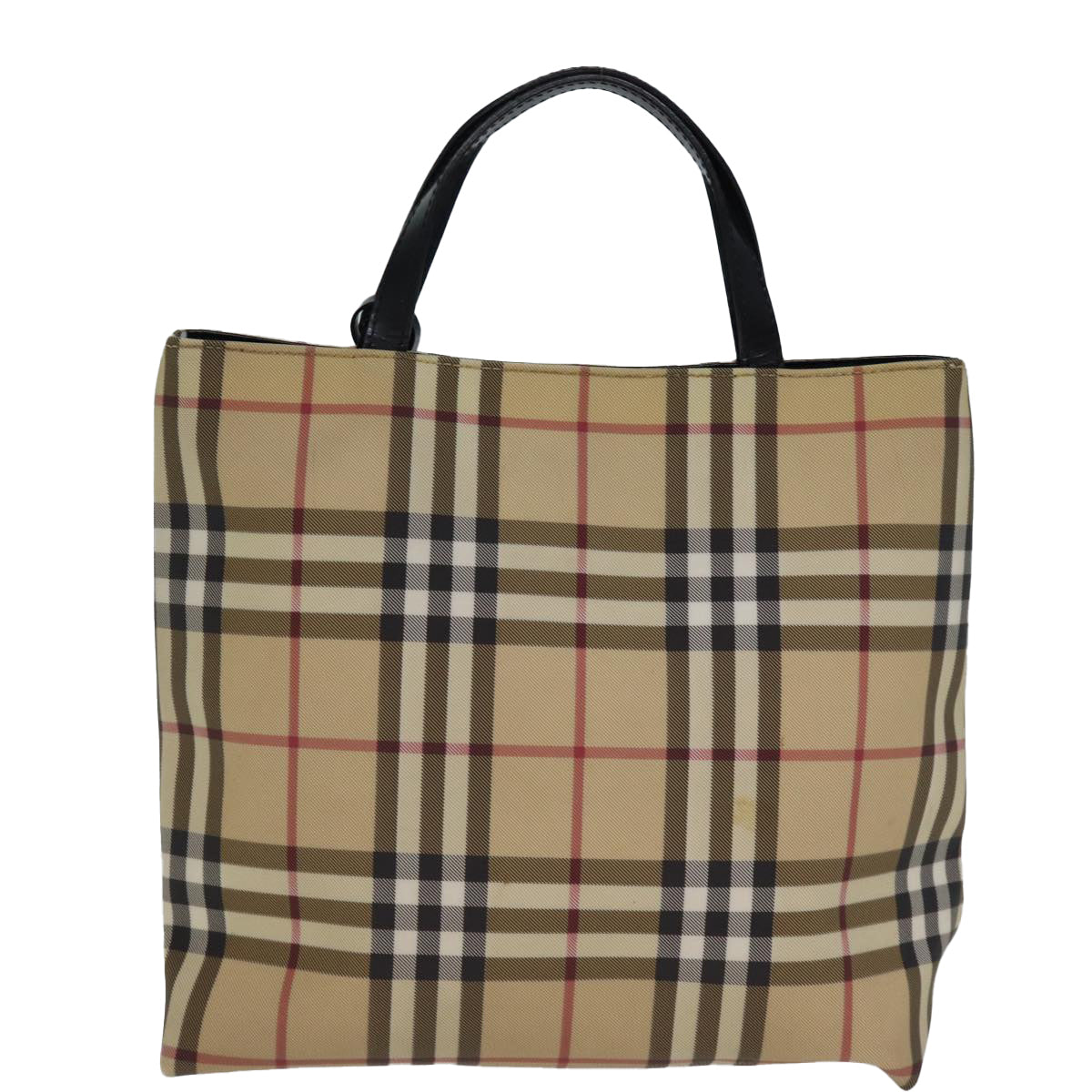 Luxury Burberry Nova Check Hand Bag Coated Canvas Beige Auth yk12299
