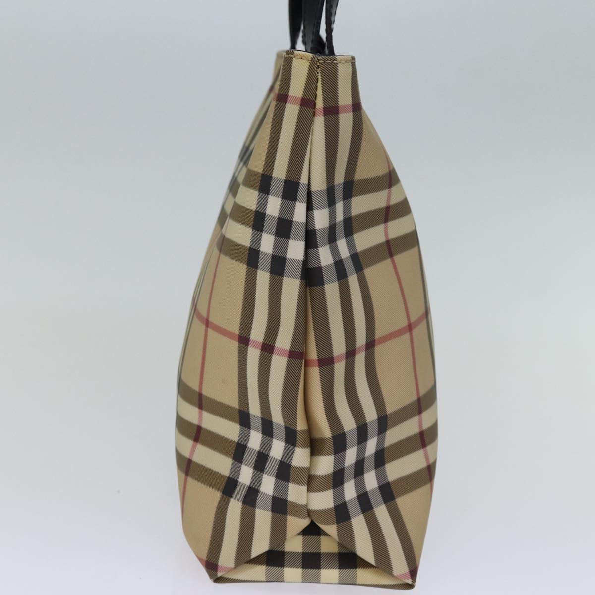 Luxury Burberry Nova Check Hand Bag Coated Canvas Beige Auth yk12299