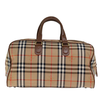 Luxury BurberrySs Nova Check Boston Bag Canvas Beige Auth yk12463
