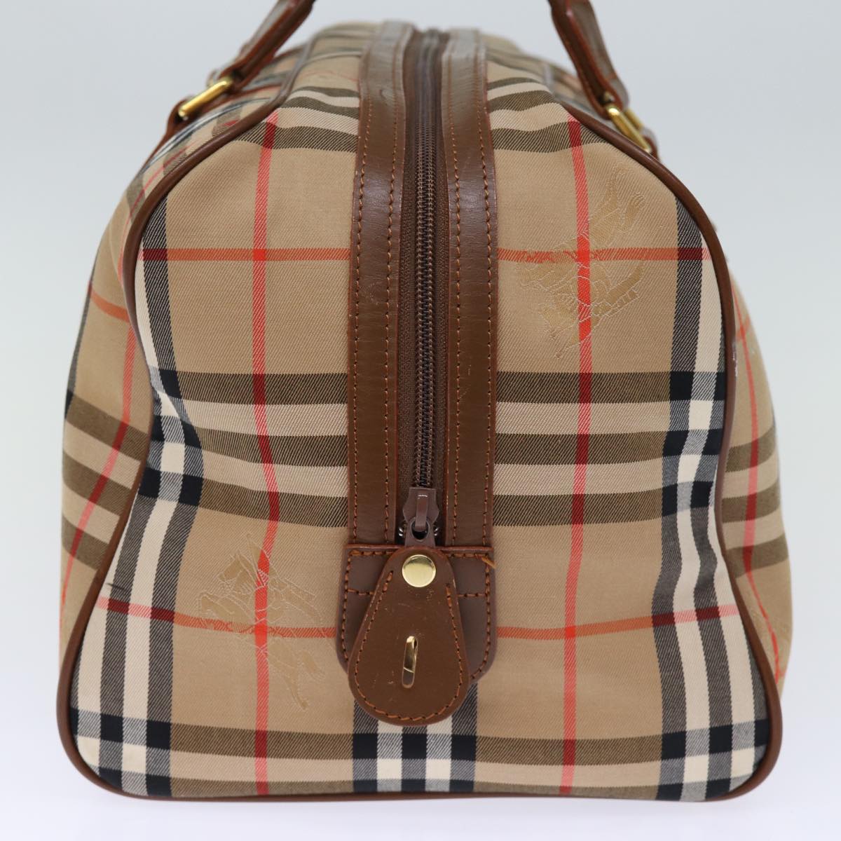 Luxury BurberrySs Nova Check Boston Bag Canvas Beige Auth yk12463