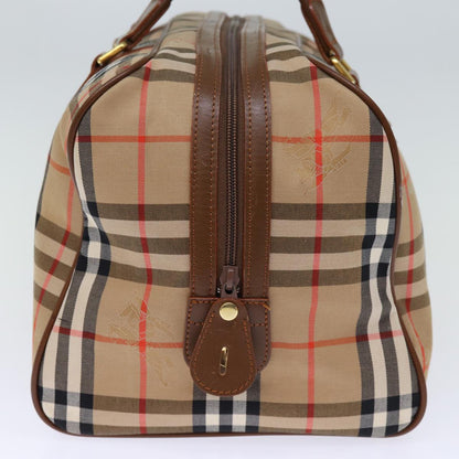 Luxury BurberrySs Nova Check Boston Bag Canvas Beige Auth yk12463