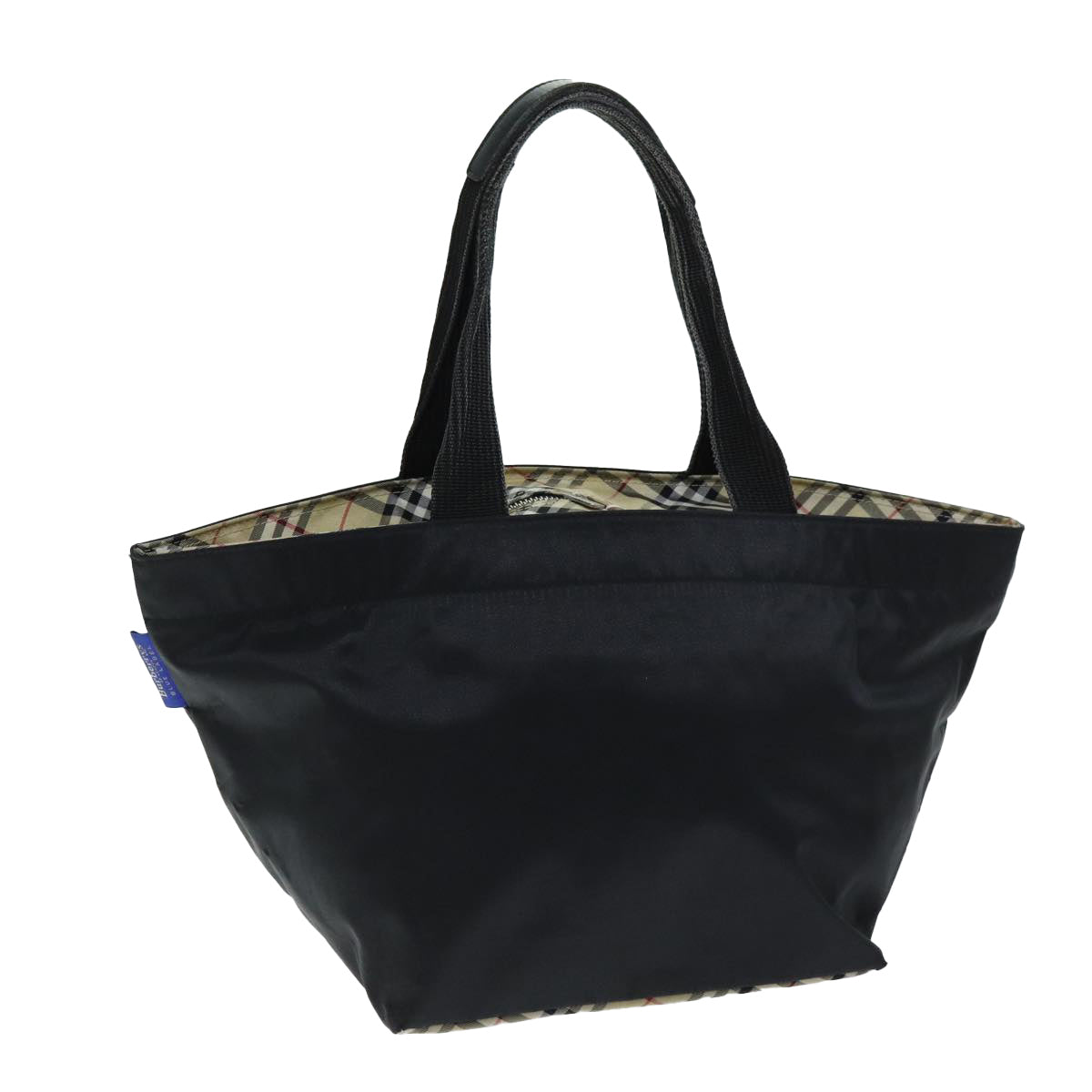 Luxury BurberrySs Nova Check Blue Label Tote Bag Nylon Black Auth yk12675