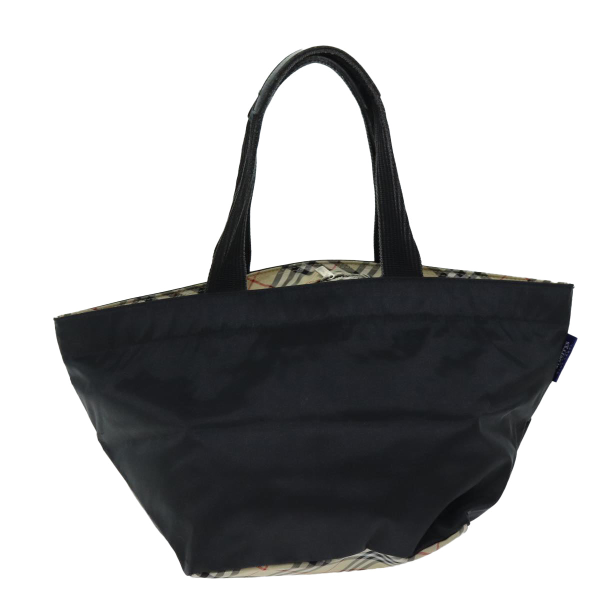 Luxury BurberrySs Nova Check Blue Label Tote Bag Nylon Black Auth yk12675