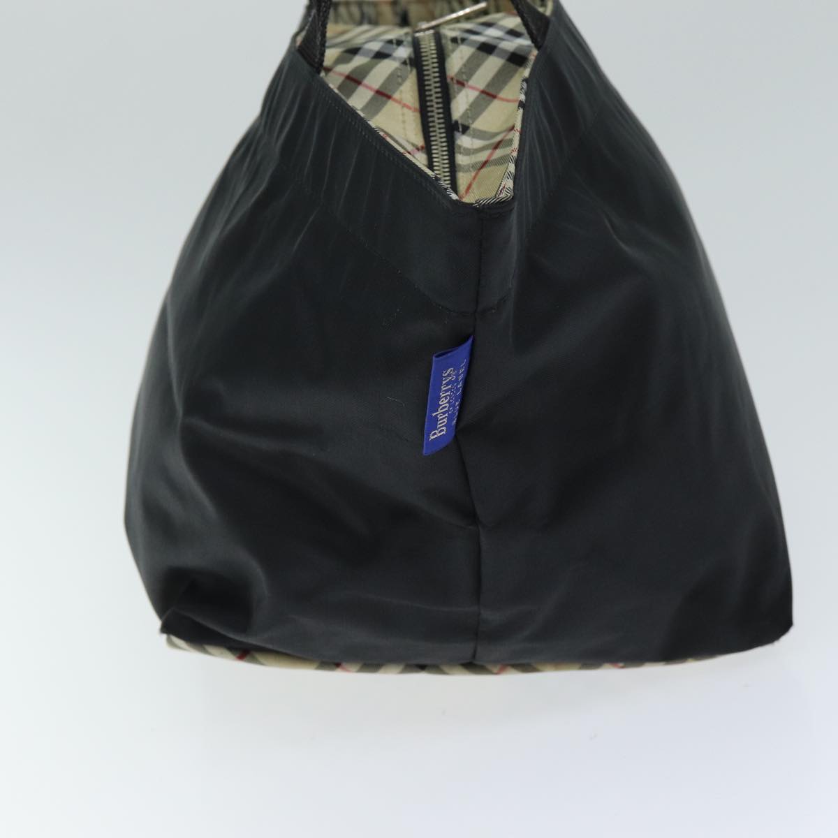 Luxury BurberrySs Nova Check Blue Label Tote Bag Nylon Black Auth yk12675