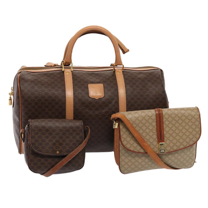 Luxury CELINE Macadam Canvas Boston Bag PVC Leather 3Set Brown Beige 12691