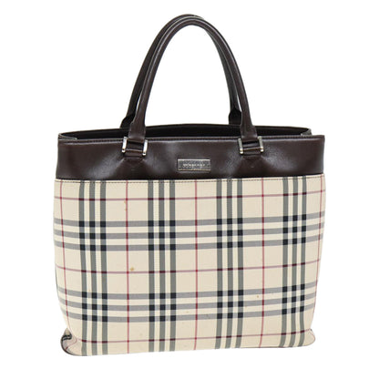 Luxury Burberry Nova Check Hand Bag Polyester Beige Auth yk12722