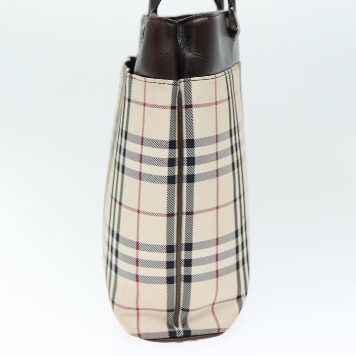 Luxury Burberry Nova Check Hand Bag Polyester Beige Auth yk12722