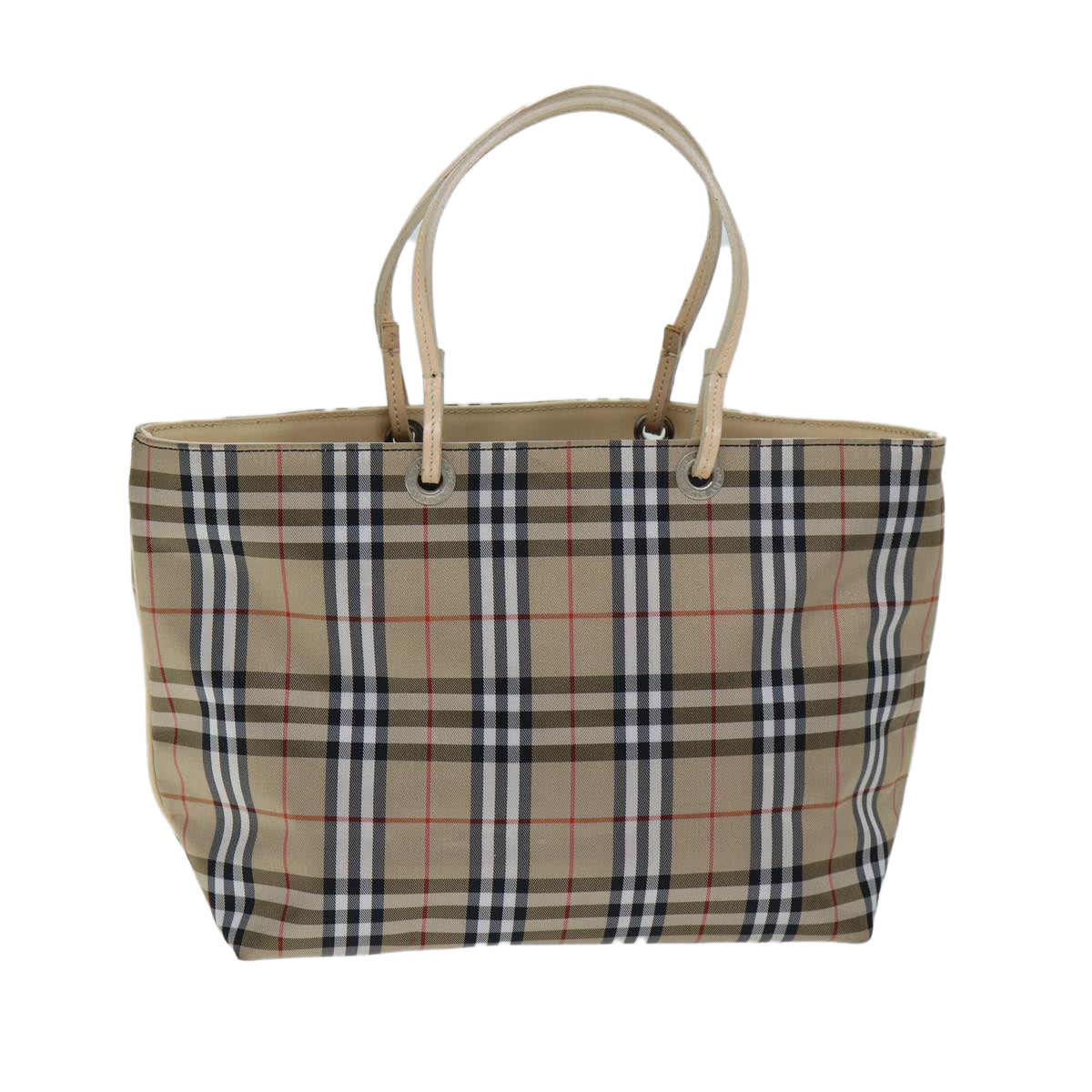 Luxury Burberry Nova Check Hand Bag Nylon Beige Auth yk12778