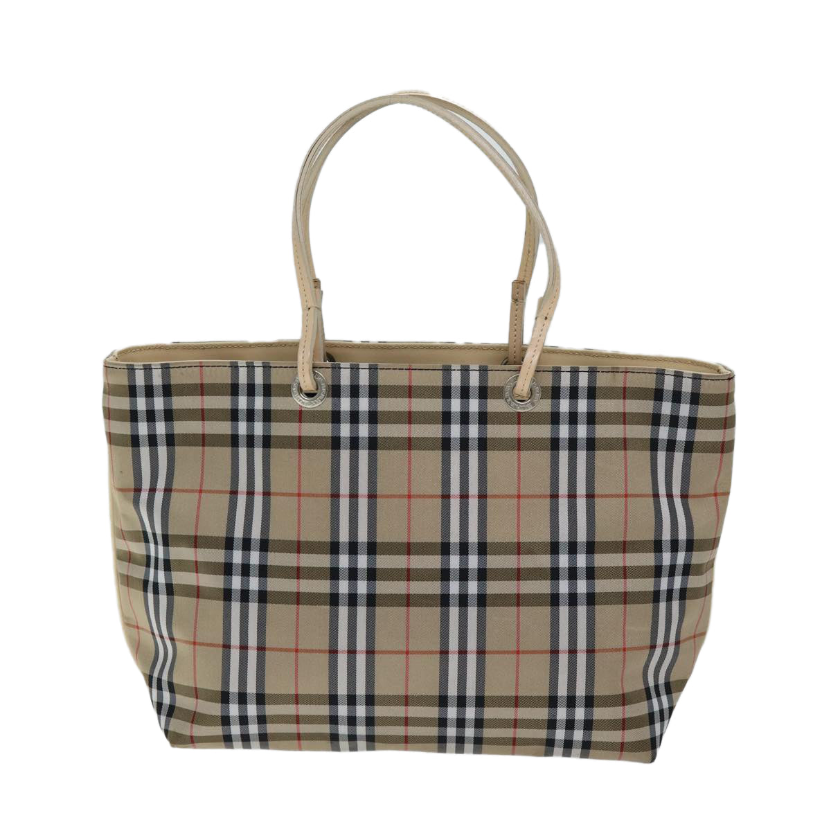 Luxury Burberry Nova Check Hand Bag Nylon Beige Auth yk12778