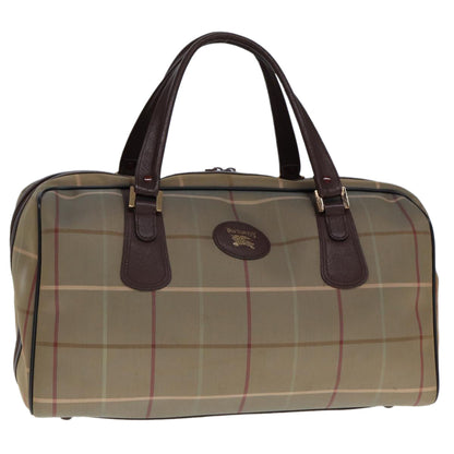 Luxury BurberrySs Nova Check Boston Bag Canvas Beige Auth yk12869