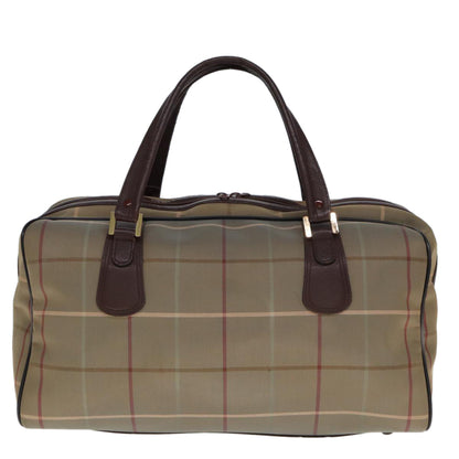 Luxury BurberrySs Nova Check Boston Bag Canvas Beige Auth yk12869