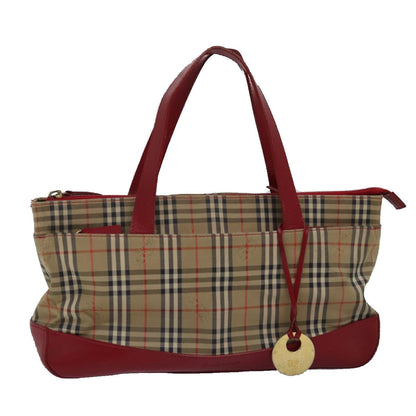 Luxury BurberrySs Nova Check Hand Bag Canvas Beige Red Auth yk12931