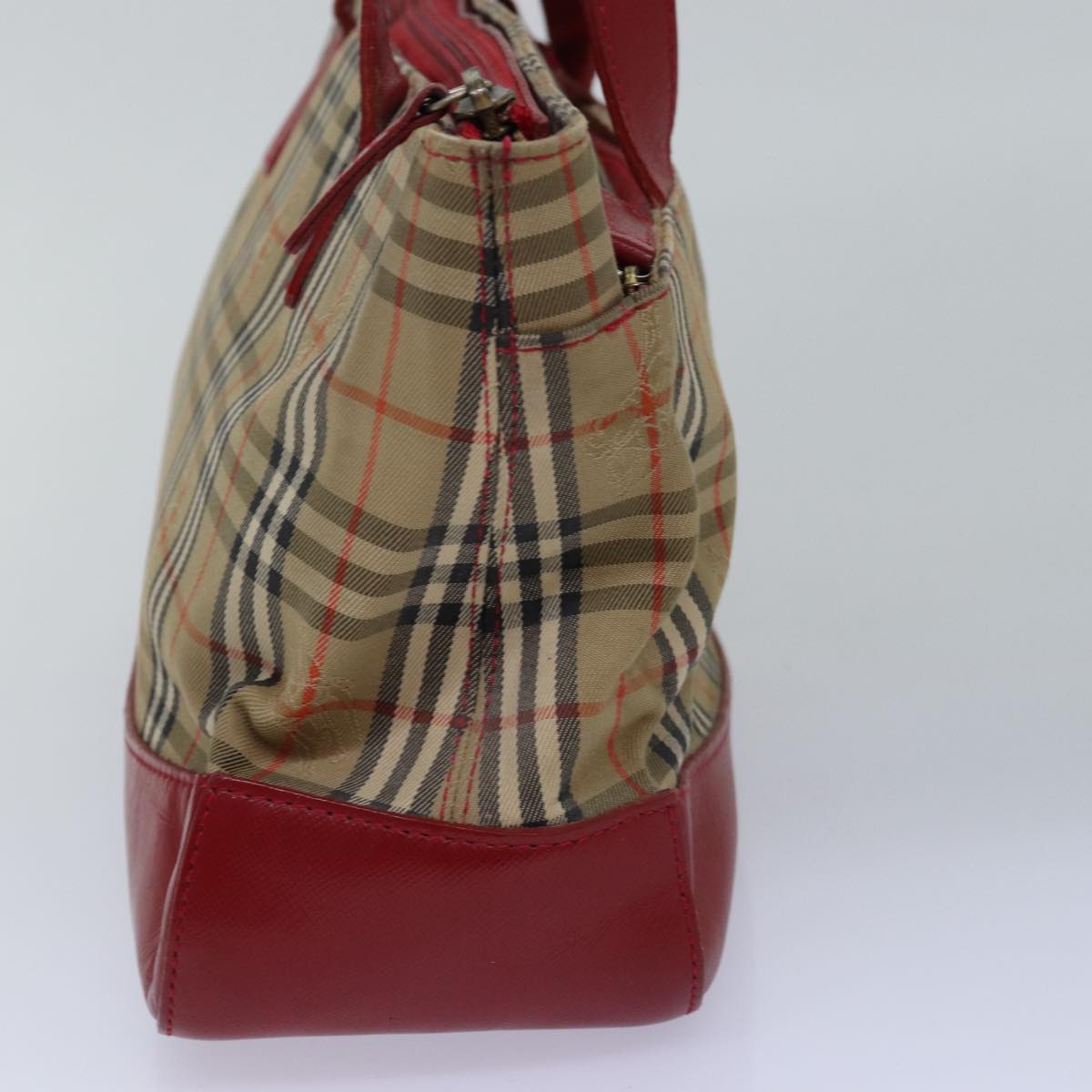 Luxury BurberrySs Nova Check Hand Bag Canvas Beige Red Auth yk12931