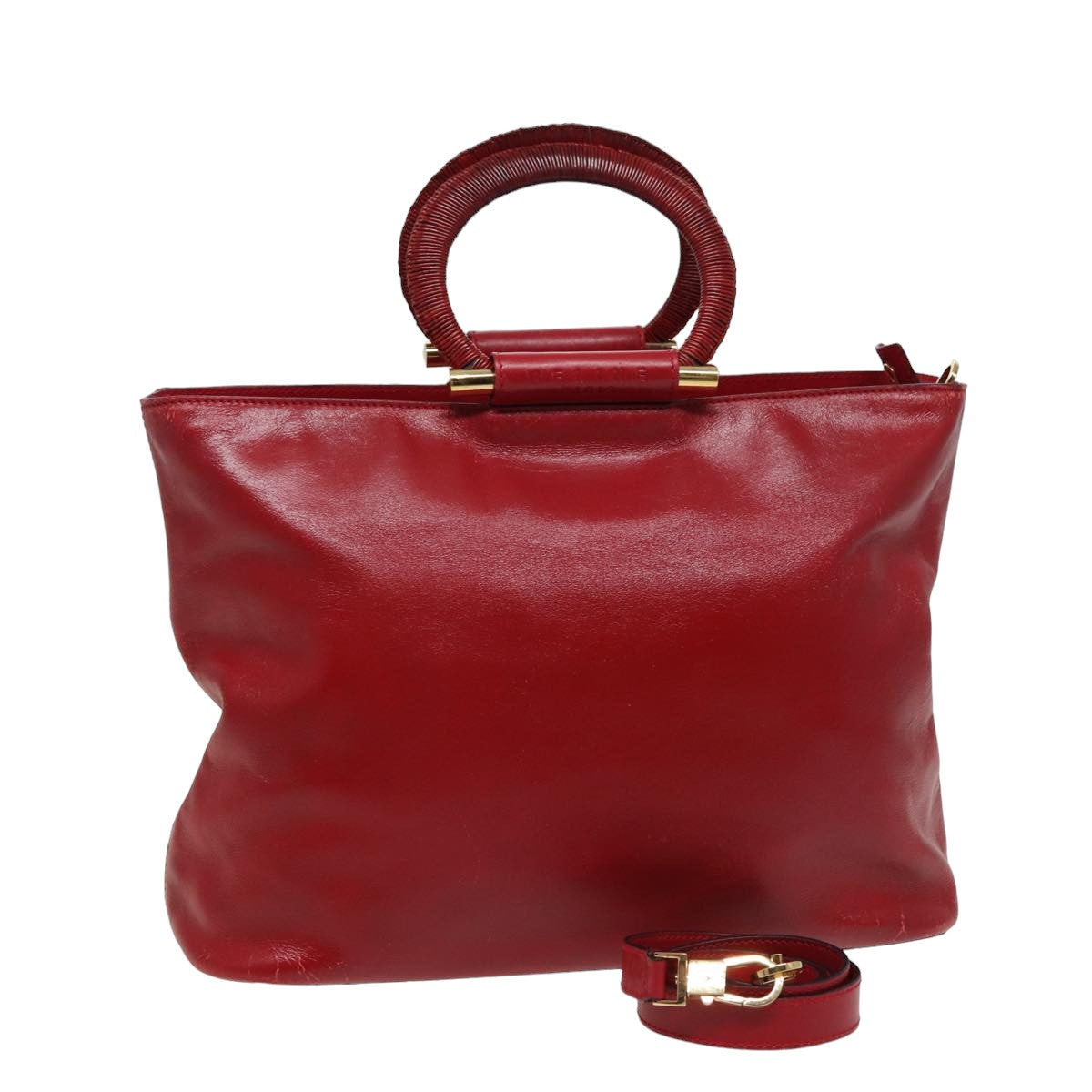 Luxury CELINE Hand Bag Leather 2way Red 13083