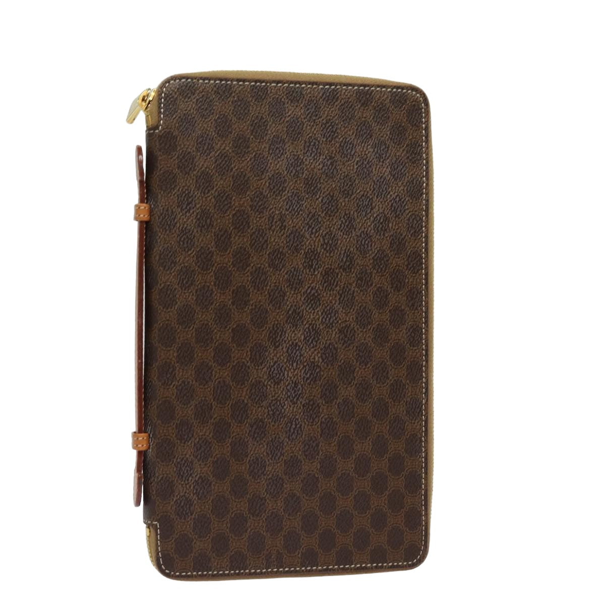 Luxury CELINE Macadam Canvas Travel Case PVC Leather Brown 13127