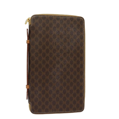 Luxury CELINE Macadam Canvas Travel Case PVC Leather Brown 13127