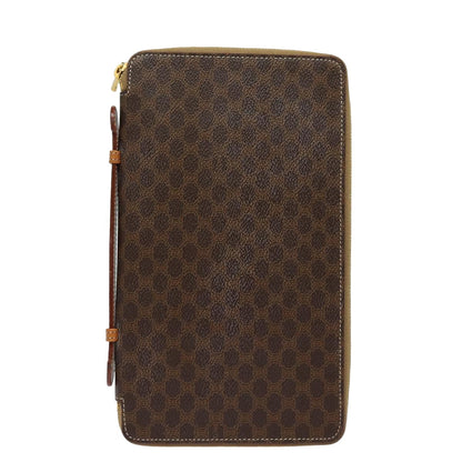 Luxury CELINE Macadam Canvas Travel Case PVC Leather Brown 13127