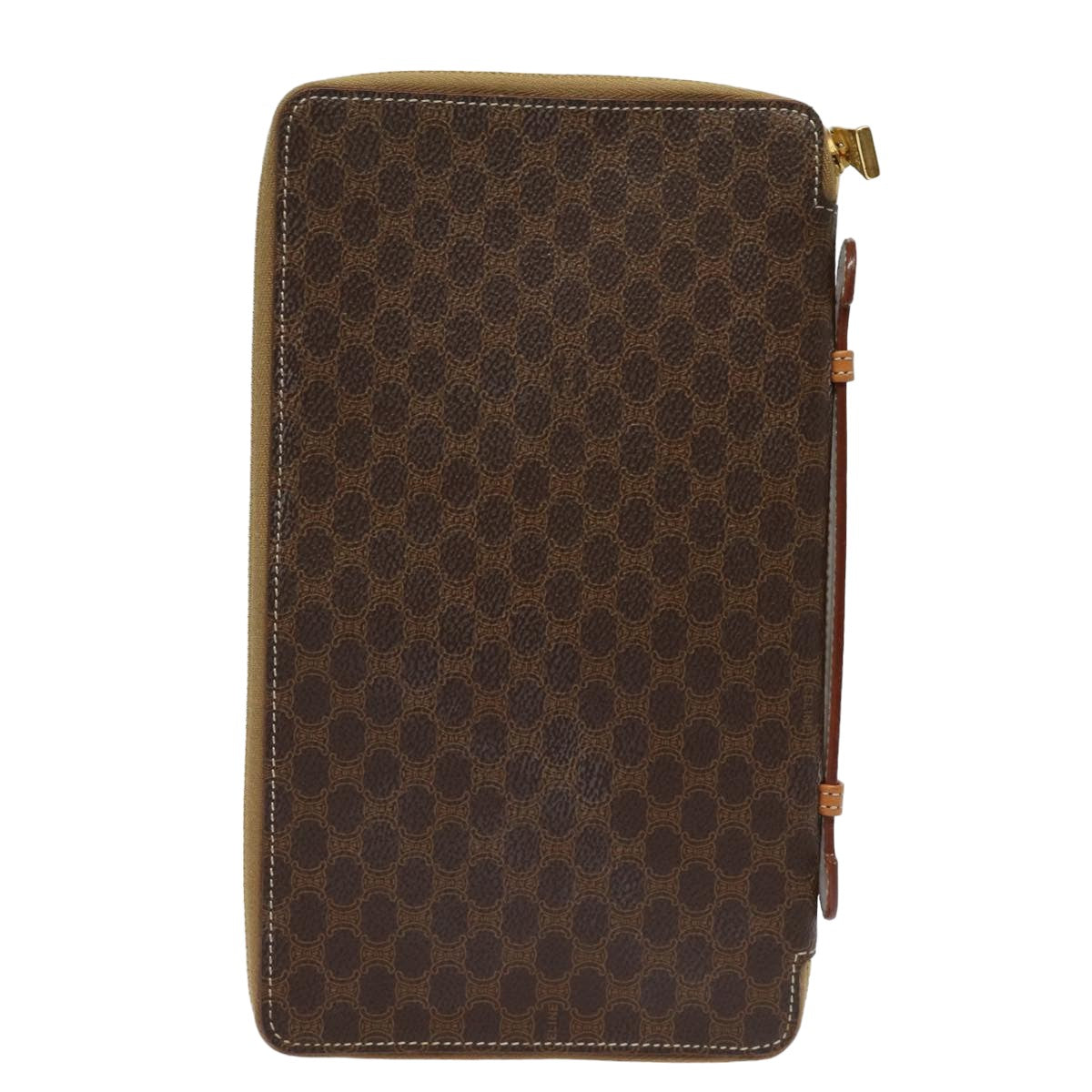 Luxury CELINE Macadam Canvas Travel Case PVC Leather Brown 13127