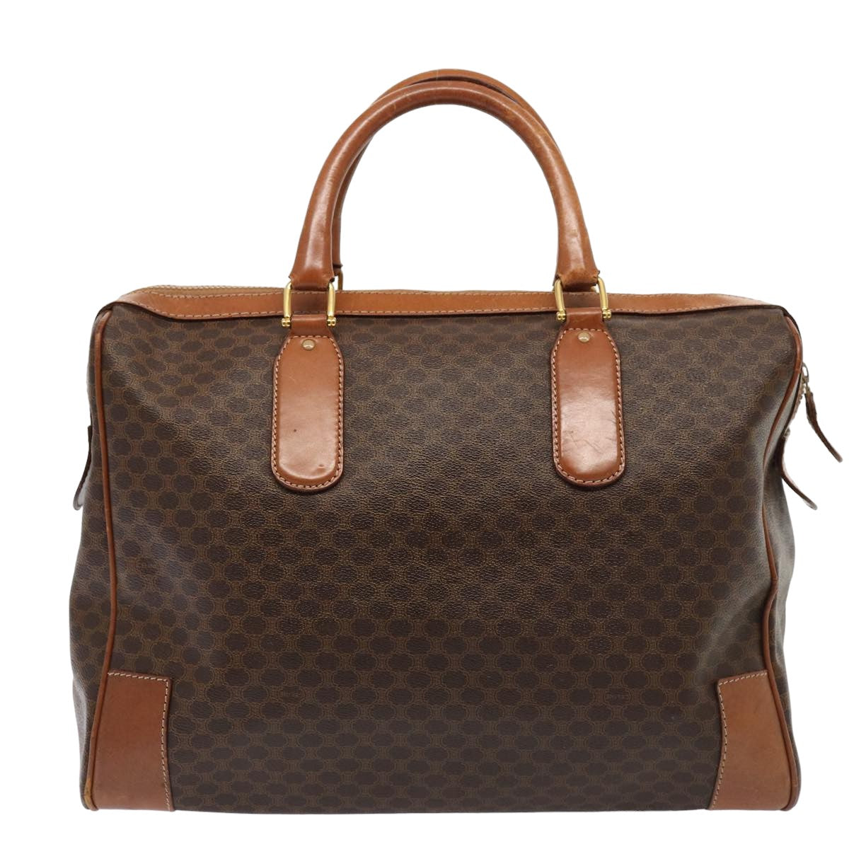Luxury CELINE Macadam Canvas Boston Bag PVC Leather Brown 13157