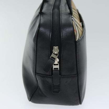 Luxury Burberry Nova Check Hand Bag Leather Canvas Black Beige Auth yk13164