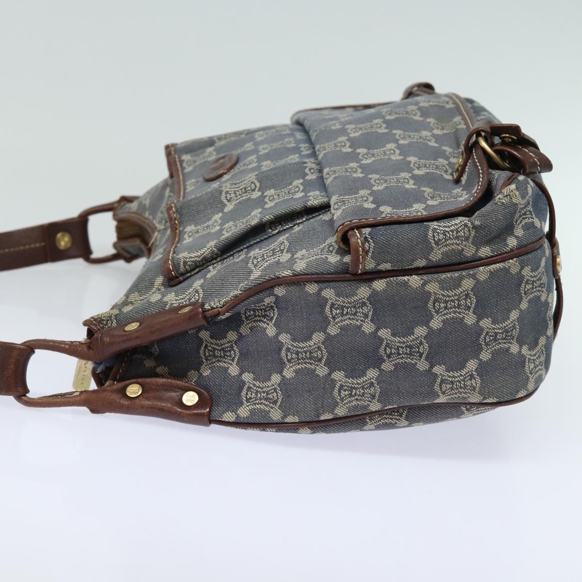 Luxury CELINE Denim Paris Macadam Shoulder Bag Blue 13201