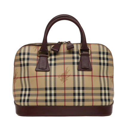 Luxury Burberry Nova Check Hand Bag PVC Leather Beige Auth yk13293