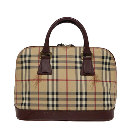 Luxury Burberry Nova Check Hand Bag PVC Leather Beige Auth yk13293