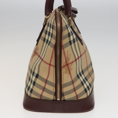 Luxury Burberry Nova Check Hand Bag PVC Leather Beige Auth yk13293