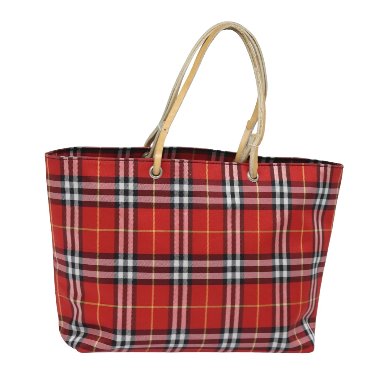 Luxury Burberry Nova Check Hand Bag Nylon Red Auth yk13442