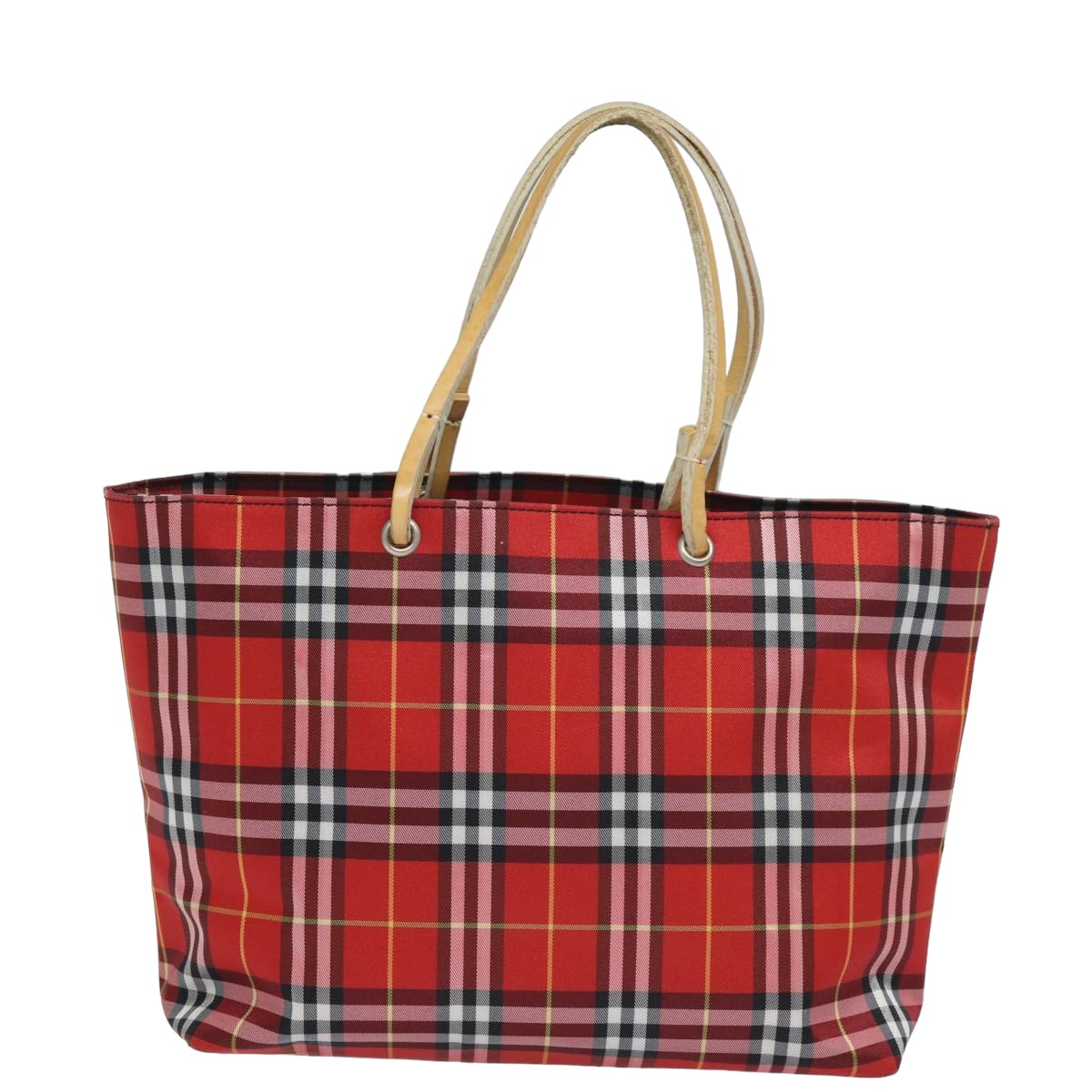 Luxury Burberry Nova Check Hand Bag Nylon Red Auth yk13442