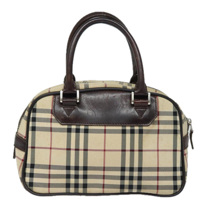 Luxury Burberry Nova Check Hand Bag Nylon Black Beige Auth yk13499