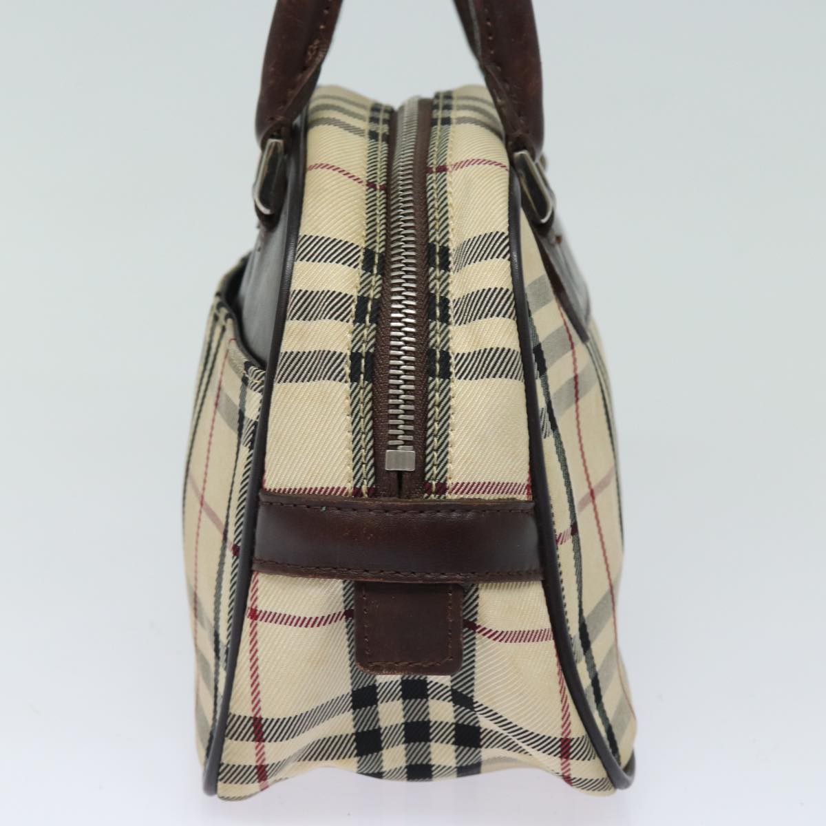 Luxury Burberry Nova Check Hand Bag Nylon Black Beige Auth yk13499