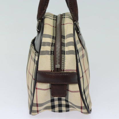 Luxury Burberry Nova Check Hand Bag Nylon Black Beige Auth yk13499